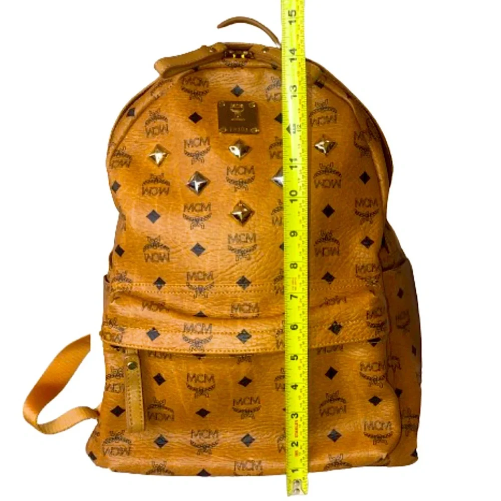MCM Cognac Visetos Metallic Embellished Full Size Unisex Backpack Book Bag